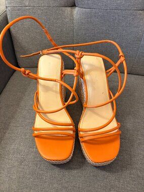 Marc Fisher Orange Strappy Wedge Sandals Lace Up Espadrille Style Size 10M